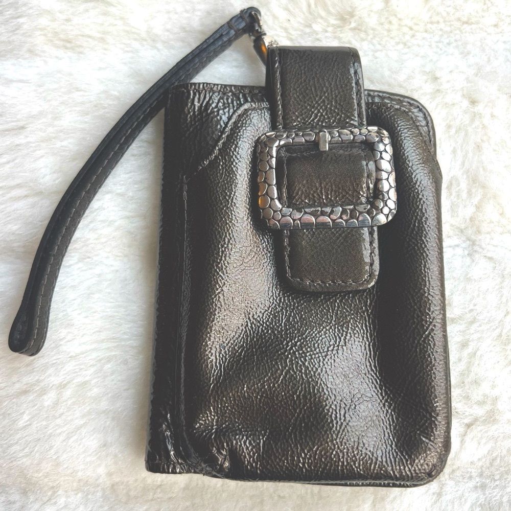 Brighton Wallet Wristlet Metallic Gray Patent Leather ID Credit Cards
